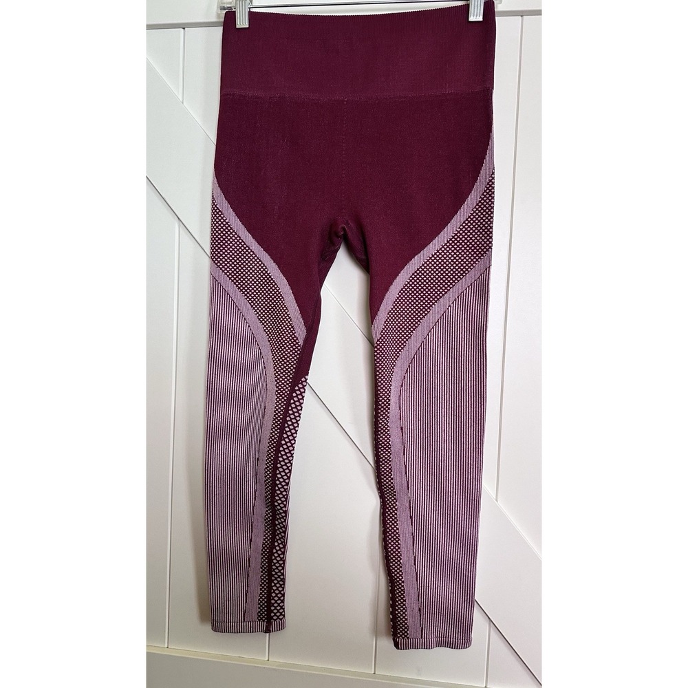 FABLETICS Womens High Waisted Seamless Turbo Leggings Burgundy/Pink Size S‎
